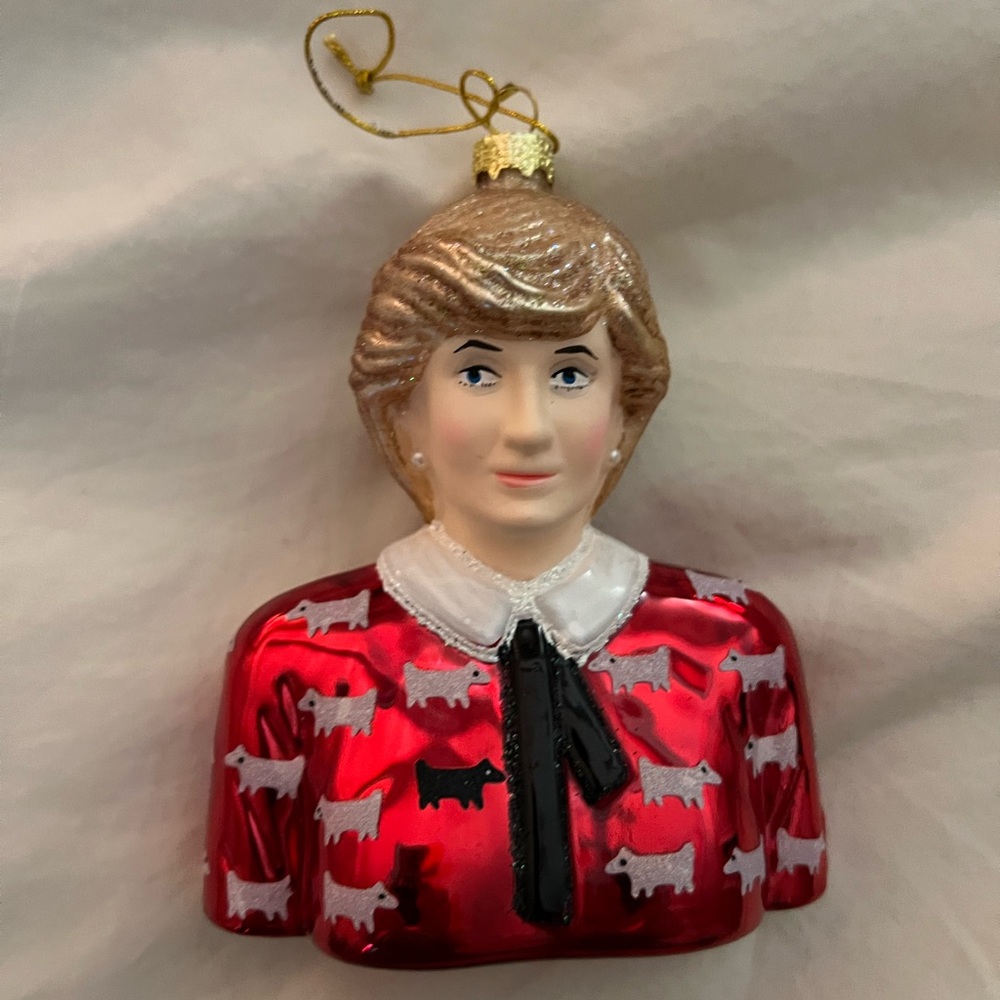 Princess of Wales Lady Diana Di glass ornament red sweater white black sheep
